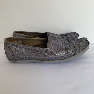 Faded Glory Shoes Women 7 Dark Silver Glitter Slip-On‎ Flats Canvas Casual Boho